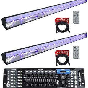 (2) American DJ ECO BAR UV DMX Bar Black Lights w/ Remote+DMX Controller+Cables