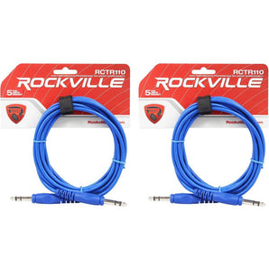 2 Rockville RCTR110BL Blue 10' 1/4'' TRS to 1/4'' TRS  Cable 100% Copper
