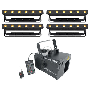 4 Chauvet DJ Ezlink Strip Q6 BT Wireless RGBA Bluetooth Wash Lights+Haze Machine