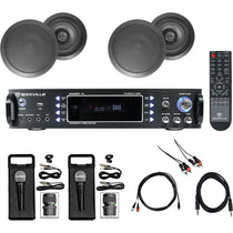 Karaoke Bluetooth Amp/Mixer + (4) 8" Black Ceiling Speakers + (2) Microphones