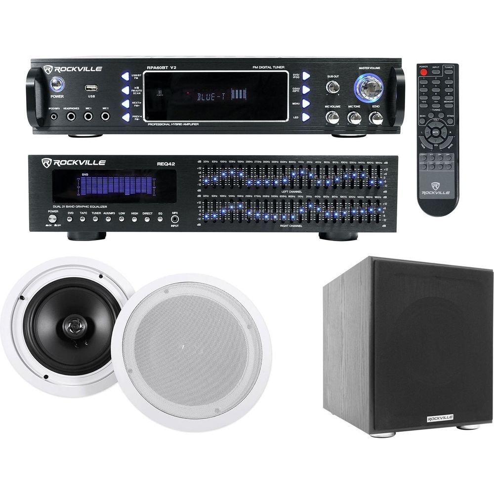 Home Theater Bluetooth Receiver+EQ+(2) Ceiling Speakers+8" Subwoofer