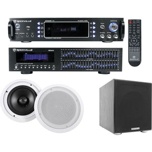 Rockville Home Theater Bluetooth Receiver+EQ+ (2) Ceiling Speakers+8" Subwoofer