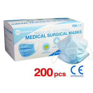 200 Pack CE Approved Class/Level 2 Surgical Disposable Face Mask/3-Ply >98% BFE