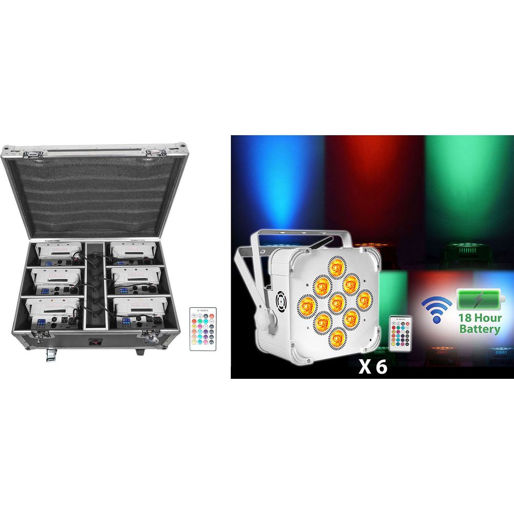 BEST PACK 60 (6) White Rechargeable Lights+Case+Wireless DMX Controller