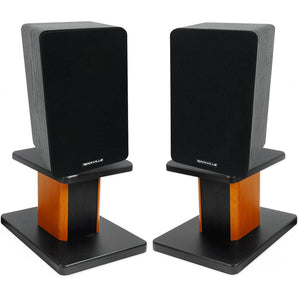 (2) Rockville RockShelf 54B Black 5.25" Home Bookshelf Speakers+8" Wood Stands