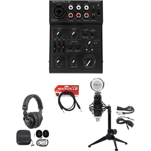 Rockville 1-Person Gaming Twitch Live Stream Recording Mic+Stand+Headphones