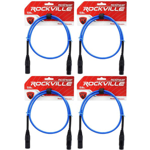 4 Rockville RCXFM3P-BL Blue 3' Female to Male REAN XLR Mic Cables 100% Copper