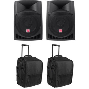 (2) Rockville RPG12 12" Powered 800 Watt DJ PA Speakers+(2) Rolling Travel Bags