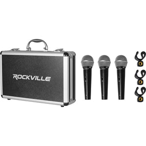 Rockville 3 Microphones+Case+Stands+Pop Filters For Podcast Podcasting Broadcast