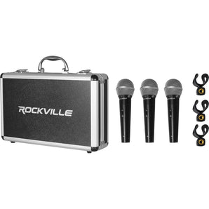 Rockville 3 Pack of Microphones+Case+Boom Arms For Podcast Podcasting Broadcast