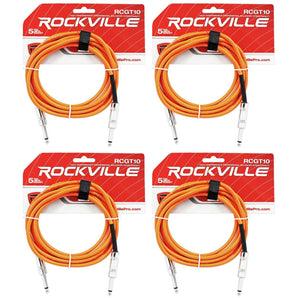 4 Rockville RCGT10O 10'  1/4" TS to 1/4'' TS Guitar/Instrument Cable