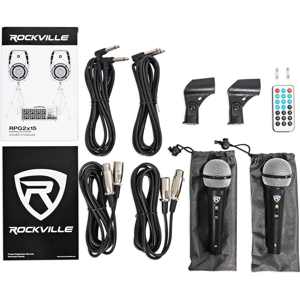 Rockville 15" Church Speakers+Mixer+Stands+Mics+Bluetooth 4 Church Sound Systems