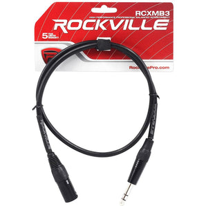 Rockville RCXMB3B 3' Male REAN XLR to 1/4'' TRS Cable Black 100% Copper