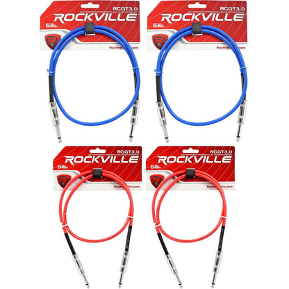 (4) 3' 1/4" TS to 1/4'' TS Guitar Cable (Blue and Red)