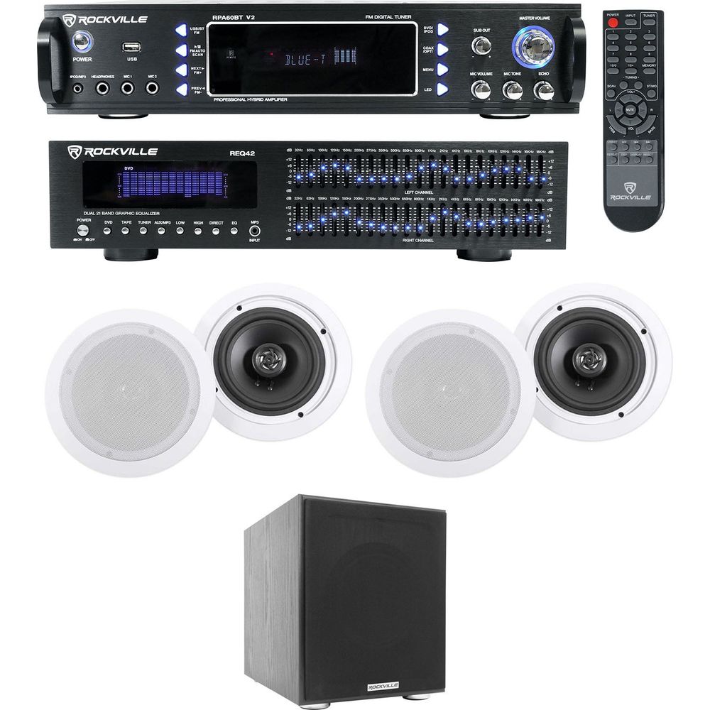 Home Theater Bluetooth Receiver+EQ+(4) Ceiling Speakers+8" Subwoofer