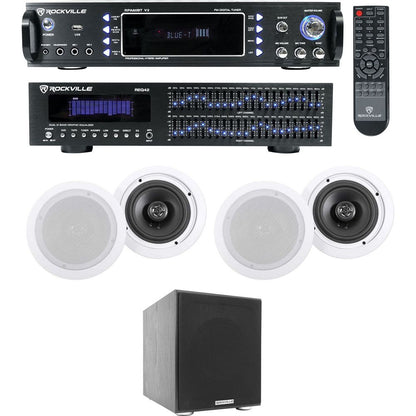 Home Theater Bluetooth Receiver+EQ+(4) Ceiling Speakers+8" Subwoofer