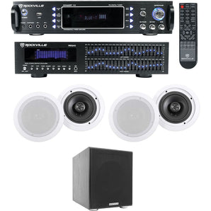 Rockville Home Theater Bluetooth Receiver+EQ+(4) Ceiling Speakers+8" Subwoofer