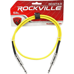 Rockville RCGT3Y 3' 1/4'' TS to 1/4'' TS Instrument Cable-Yellow 100% Copper