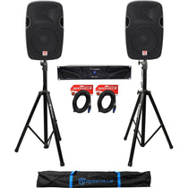 Crown XLi1500 Amplifier + (2) Rockville SPGN128 12in Speakers + Stands + Cables