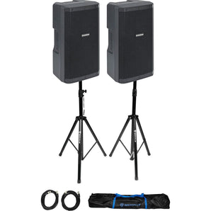 (2) Samson RS110A 10" 300w Powered DJ PA Speakers w/Bluetooth/USB+Stands+Cables