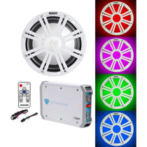 KICKER 45KMF104 10" Free Air Marine Subwoofer+Amp+White Grille w/LED's+Remote