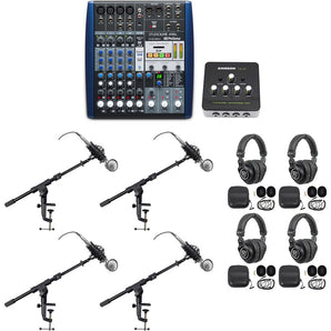 Presonus AR8 Podcast Podcasting Studio Bundle w/ 4) Mics+Headphones+Boom Stands