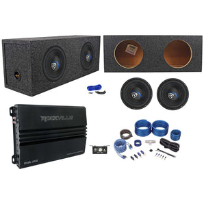 2) Rockville K5 W10K5S2 10" 1200w Subwoofers+Sealed Sub Box+Mono Amplifier+Wires