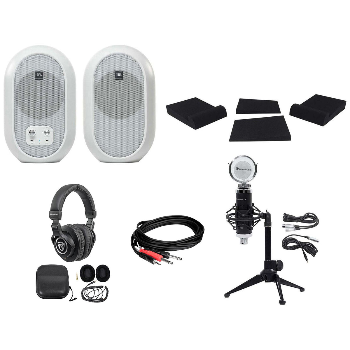 Pair 104 Powered Studio Monitors w/Bluetooth + Headphones + Mic + Stand 104SET-BTW