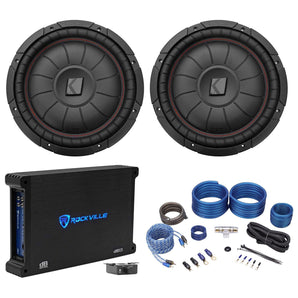 2 Kicker 43CVT124 COMPVT 12" 1600w Shallow Car Subwoofers+Mono Amplifier+Amp Kit