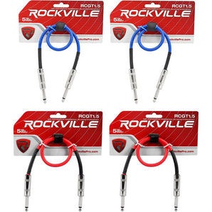 4 Rockville 1.5'  1/4" TS to 1/4'' TS Guitar/Instrument Cable (2 Red and 2 Blue)