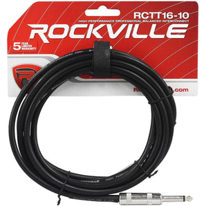 Rockville RCTT1610 10' 16 AWG 1/4" TS to 1/4" TS Speaker Cable 100% Copper