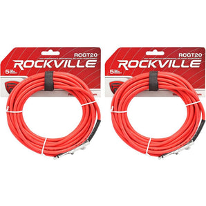 2 Rockville RCGT20R 20'  1/4" TS to 1/4'' TS Guitar/Instrument Cable