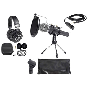 Samson Q8X PC Podcasting Podcast Streaming Bundle w/ Microphone+Stand+Headphones