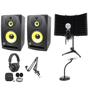 (2) Rockville DPM10B 10" 800w Active Studio Monitors+Headphones+Mic+Foam w/ Stand