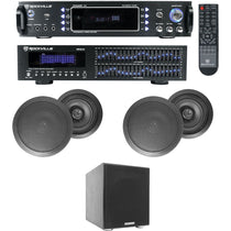 Home Theater Bluetooth Receiver+EQ+(4) Black Ceiling Speakers+8" Subwoofer