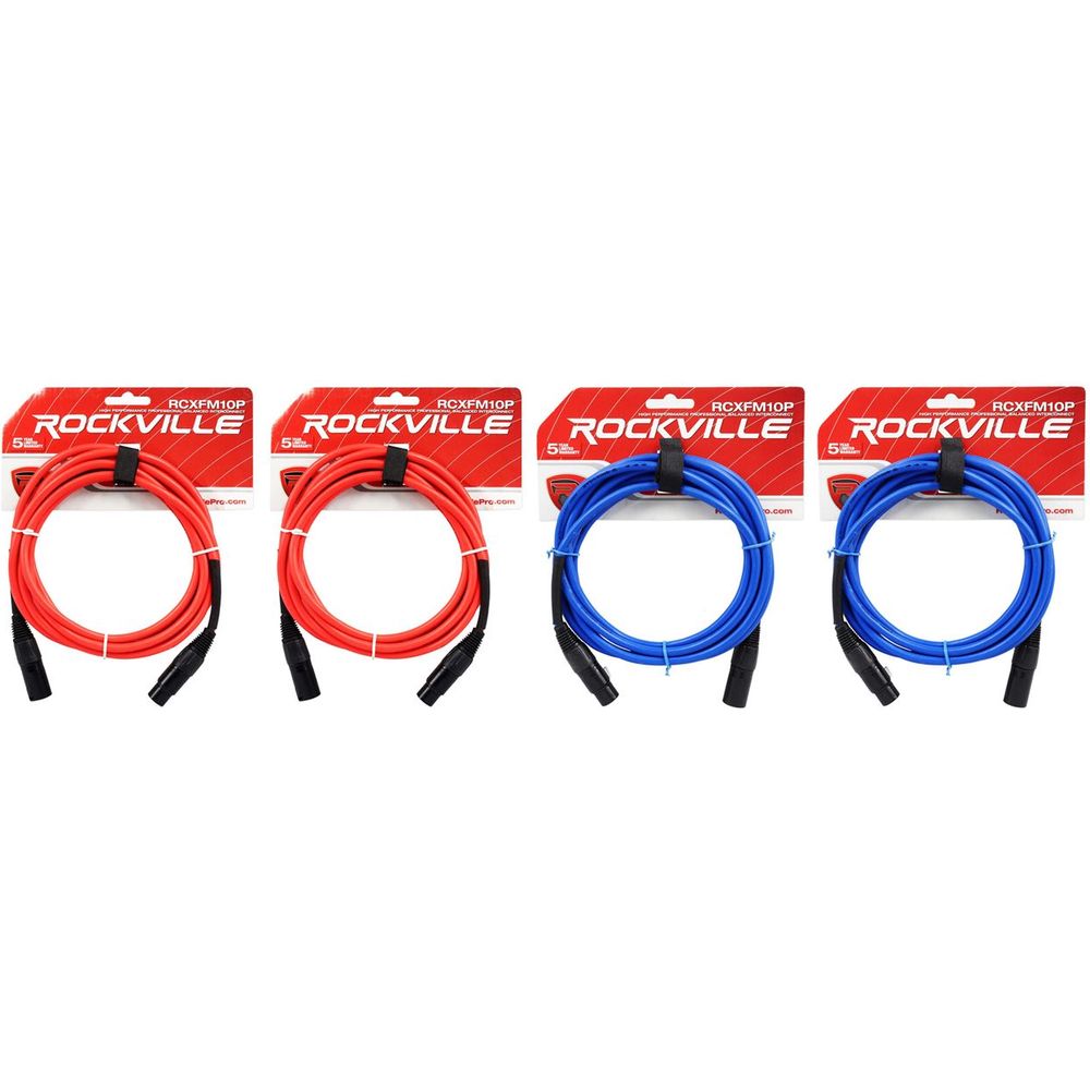RCXFM10P 10' XLR 4-Pack Red/Blue Bundle