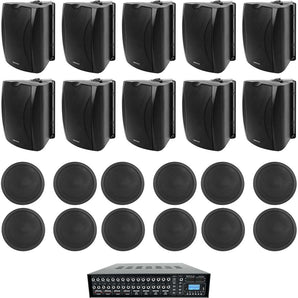 (10) 6.5" Black Wall+(12) 6" Ceiling Speakers+4-Zone Matrix Amp for Restaurant