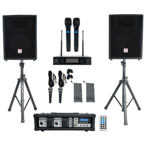 Rockville RPG2X10 Powered Bluetooth Mixer+(2) 10" Speakers+Stands+Wireless Mics