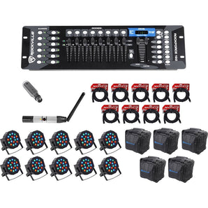 Rockville 192-Channel DMX Controller+Lighting Transmitter+Receiver+10 Par Lights