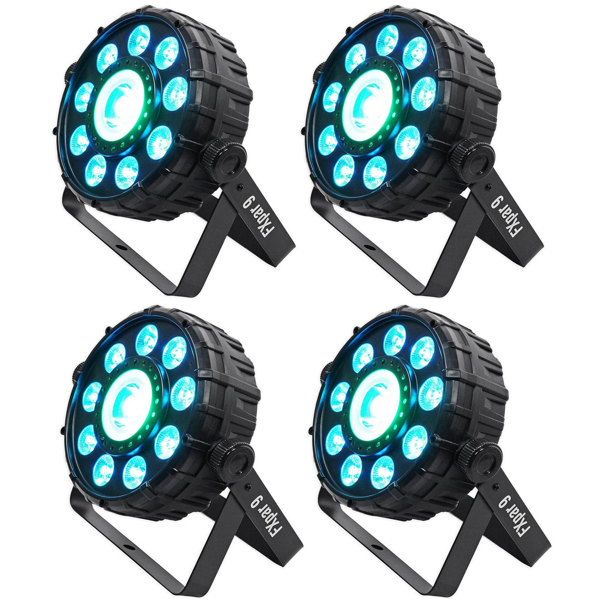 (4) FX Par 9 DMX Multi-Effect LED, SMD RGB+UV Strobe Par Lights