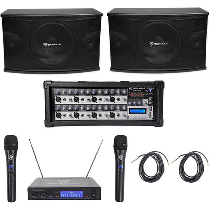 KPS10 10" Karaoke Speakers 2-Pack + RPM85 Mixer + Wireless Mics Bundle