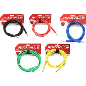 5 Rockville 10' 1/4'' TRS to 1/4'' TRS  Cable 100% Copper (5 Colors)