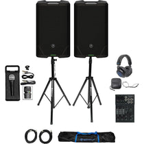 (2) SRT215 1600W 15in PA Speaker Bundle with Mixer, Stands & Headphones