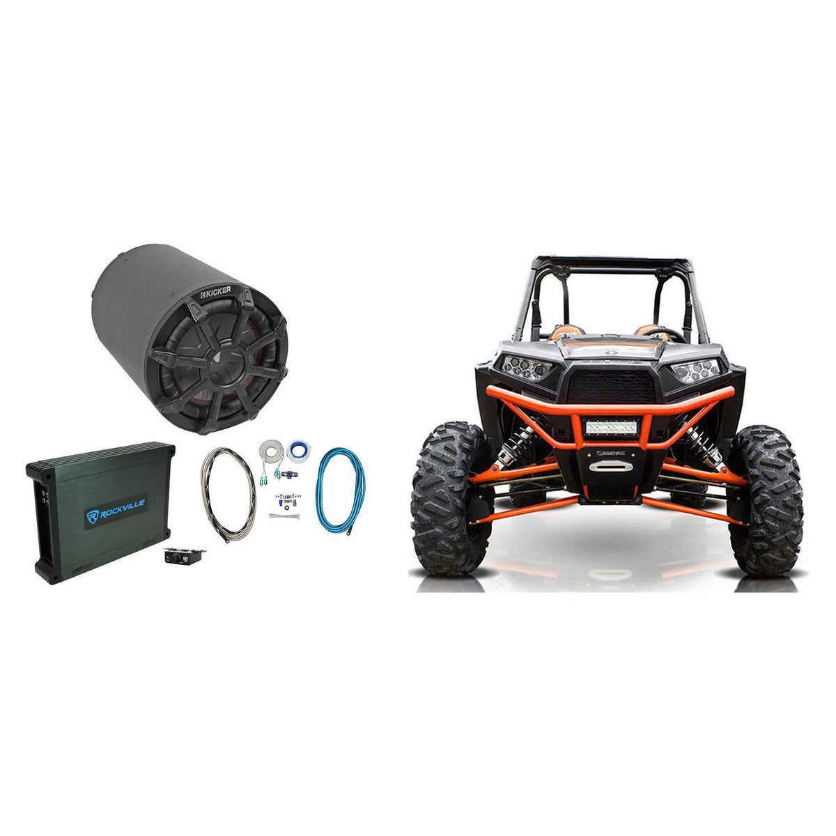 TB 8" 600w Loaded Subwoofer In Enclosure Plus Amp For RZR/ATV/UTV/Cart