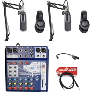Audio Technica 2-Person Podcast Podcasting Kit w/Mixer+Mics+Headphones+Booms