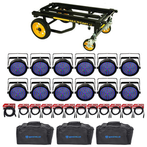 (12) Chauvet SlimPAR 64 RGBA DMX Wash Lights+(3) Bags+(12) Cables+Transport Cart