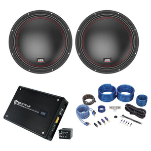 (2) MTX 5510-44 10" 1600w DVC 4-ohm Car Audio Subwoofers+Mono Amplifier+Amp Kit