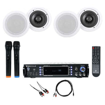 RPA70WBT Bluetooth Karaoke Amplifier+(4) 6.5" Ceiling Speakers+Wireless Mics+Cables