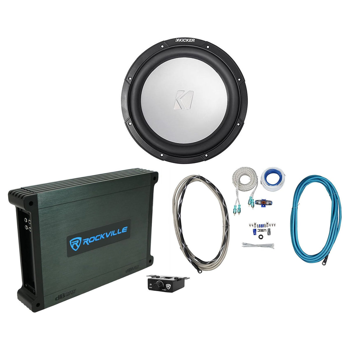 45KM104 10" Marine Subwoofer, Mono Amplifier & Wire Kit Bundle