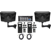 KPS12 12" 3-Way 1600W Karaoke Speakers+Mixer+Wall Brackets+(2) Mics